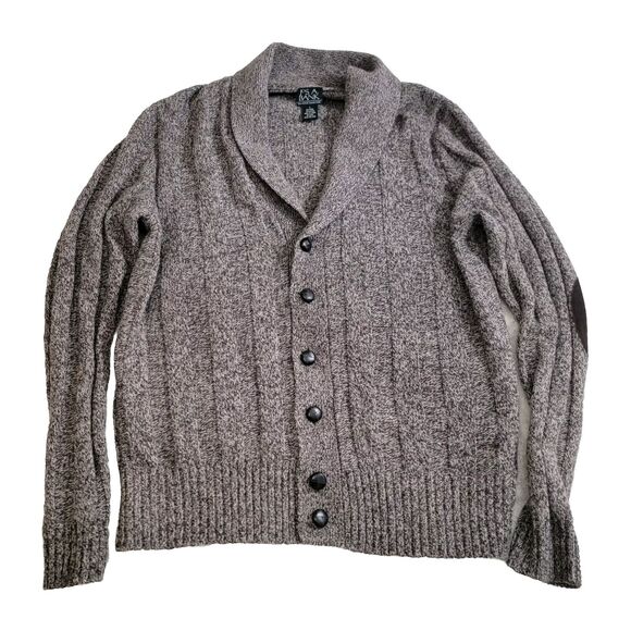 Jos A Bank Wool Blend V-neck Shawl Collar Grandpa Cardigan Suede Elbow Patches L - Picture 1 of 16